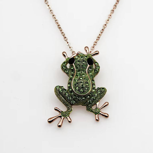 Green Crystal Frog Brooch