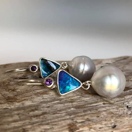 Purple Cuckoo Felsenmeer Blue Opal Pearl Earrings