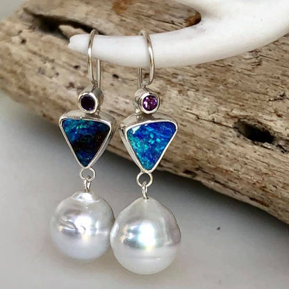 Purple Cuckoo Felsenmeer Blue Opal Pearl Earrings