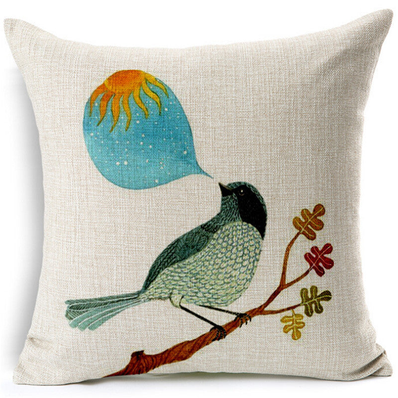 Linen Flower and Birds Cushions