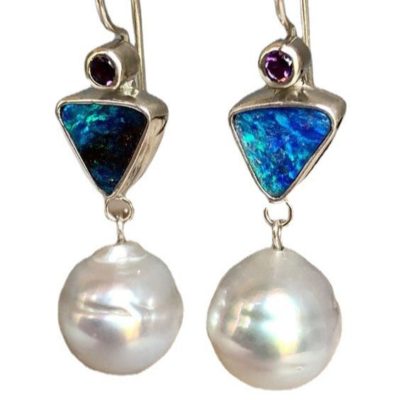 Purple Cuckoo Felsenmeer Blue Opal Pearl Earrings