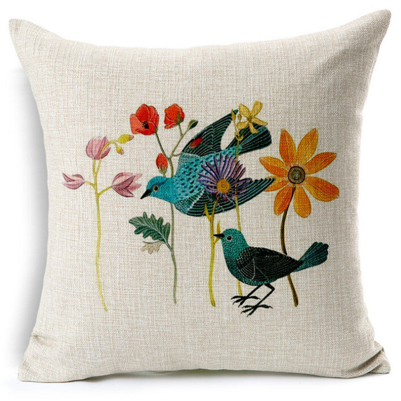 Linen Flower and Birds Cushions