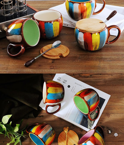 Handmade Ceramic Cup with Lid Spoon