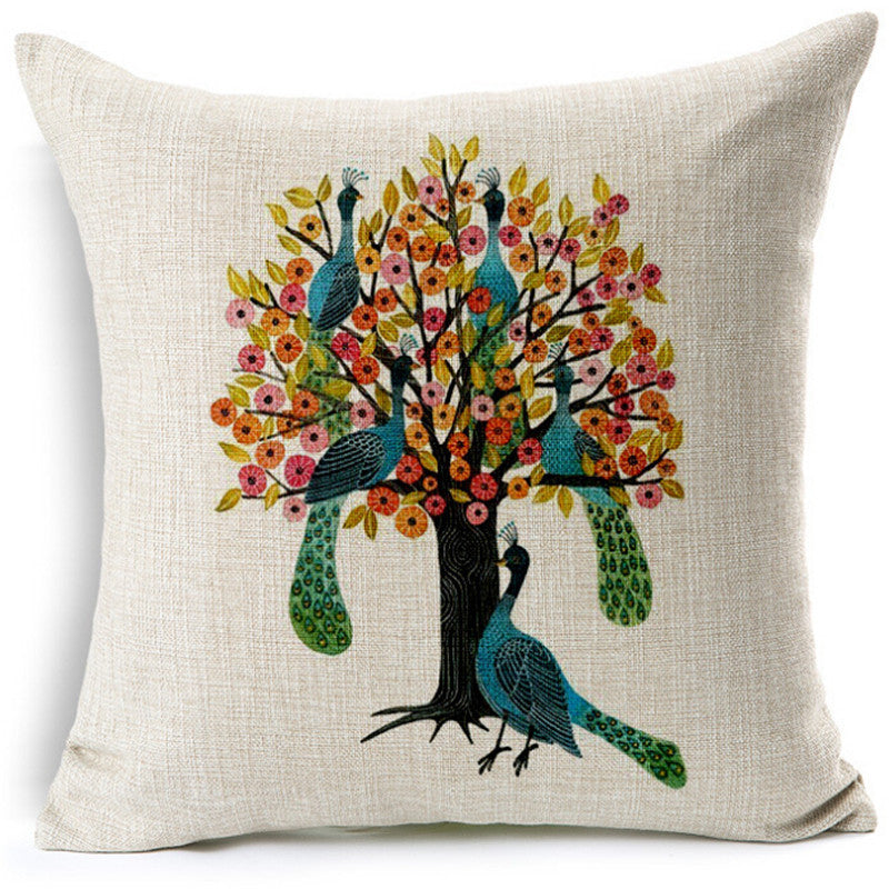 Linen Flower and Birds Cushions