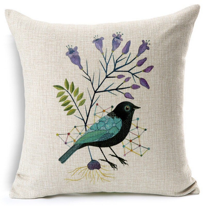 Linen Flower and Birds Cushions