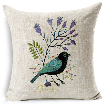 Linen Flower and Birds Cushions