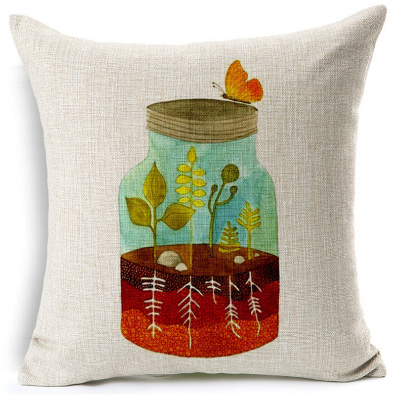 Linen Flower and Birds Cushions