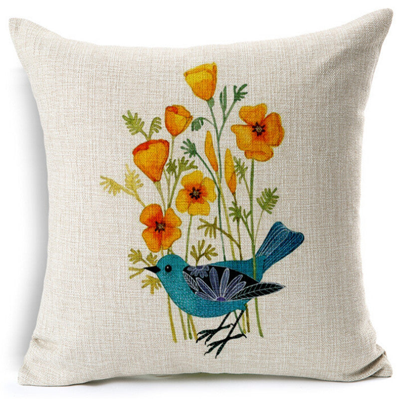 Linen Flower and Birds Cushions