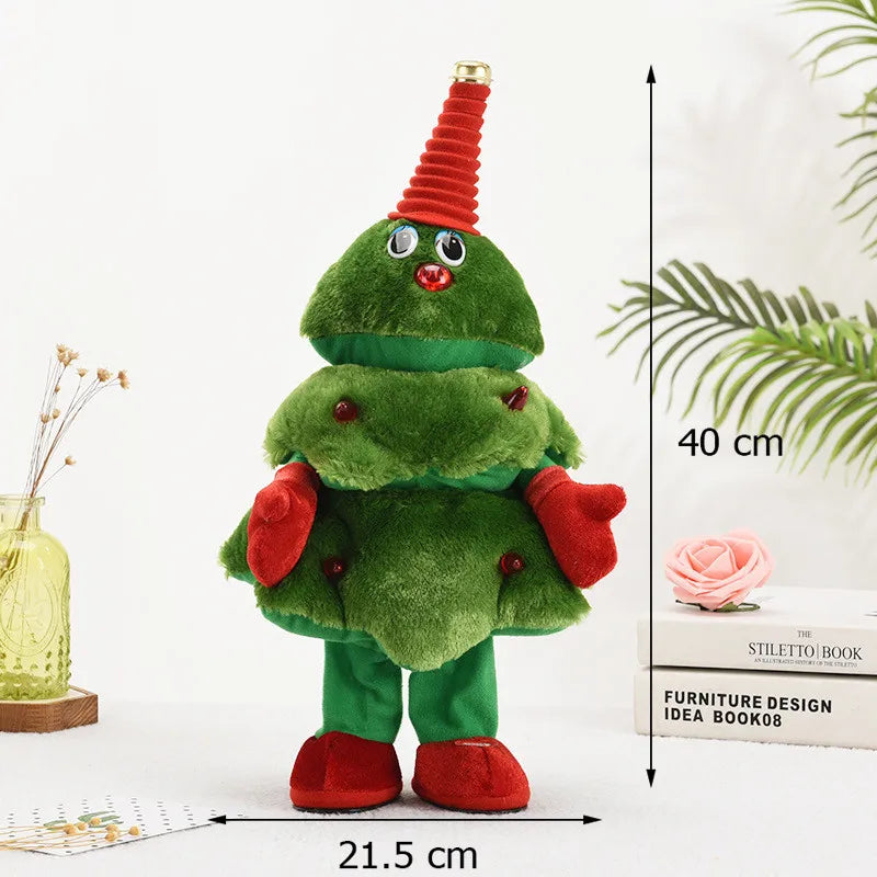 Green plush toy with red accents on a white background, shown with measurements.