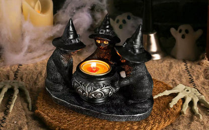 Black Witch Cats Candle Holder