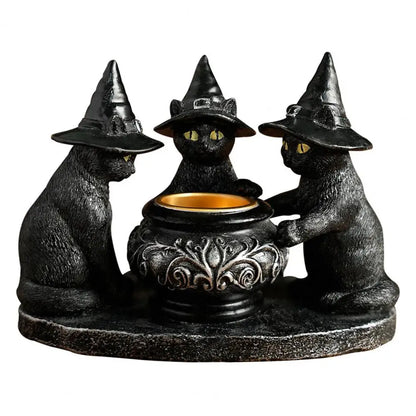 Black Witch Cats Candle Holder