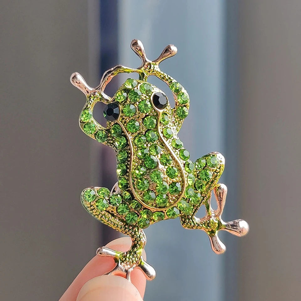 Green Crystal Frog Brooch