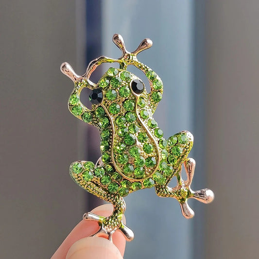 Green Crystal Frog Brooch
