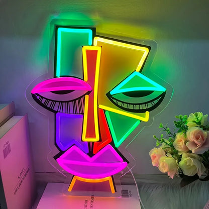 Abstract Face Neon Decor