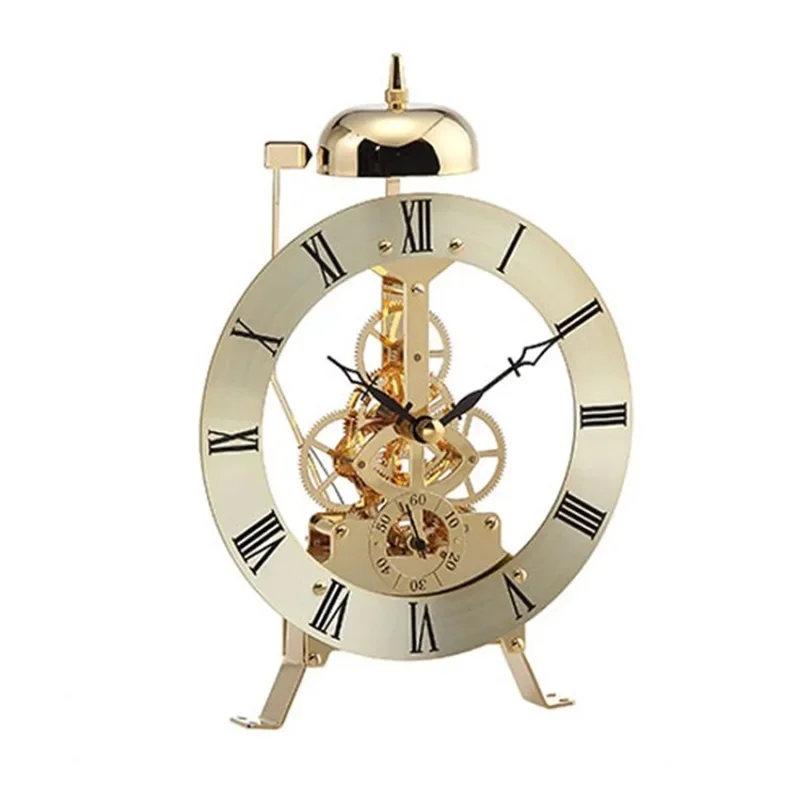 Open Mechanism Small Metal Table Clock