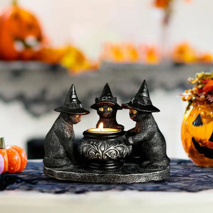Black Witch Cats Candle Holder