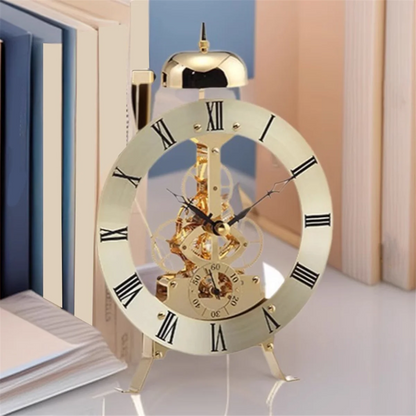 Open Mechanism Small Metal Table Clock
