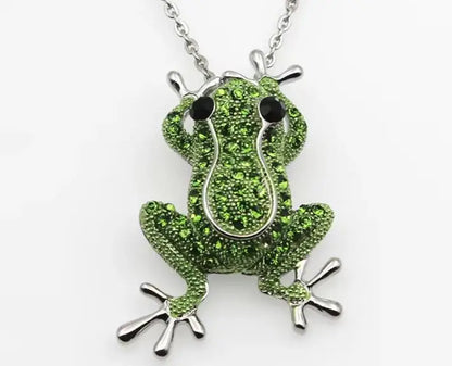 Green Crystal Frog Brooch