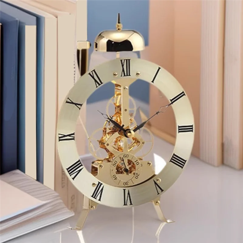 Open Mechanism Small Metal Table Clock