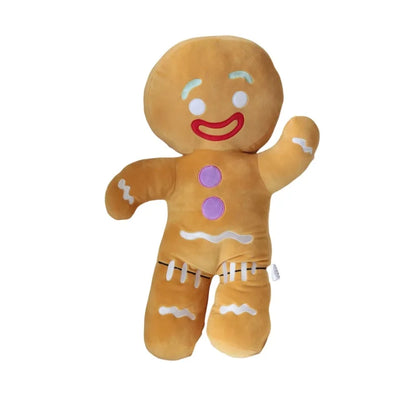Plush gingerbread man toy on a white background