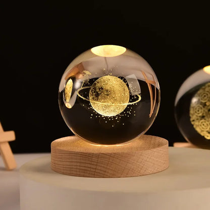 3D Solar System Crystal Ball With LED Base