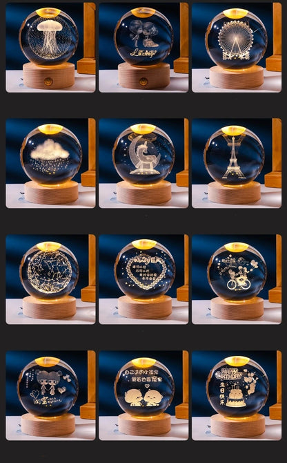 3D Solar System Crystal Ball With LED Base