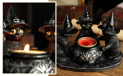 Black Witch Cats Candle Holder