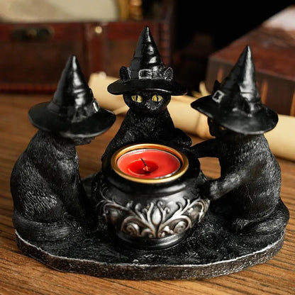 Black Witch Cats Candle Holder
