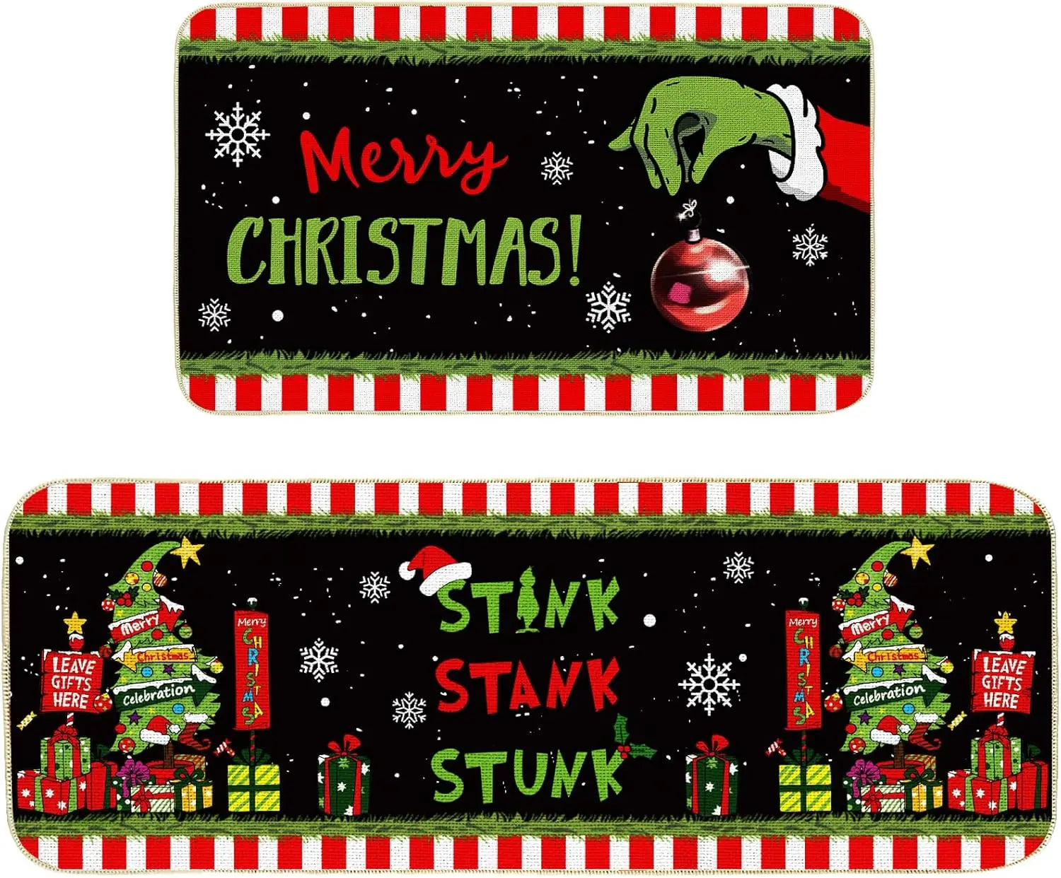 Two Christmas-themed placemats with festive designs and text.