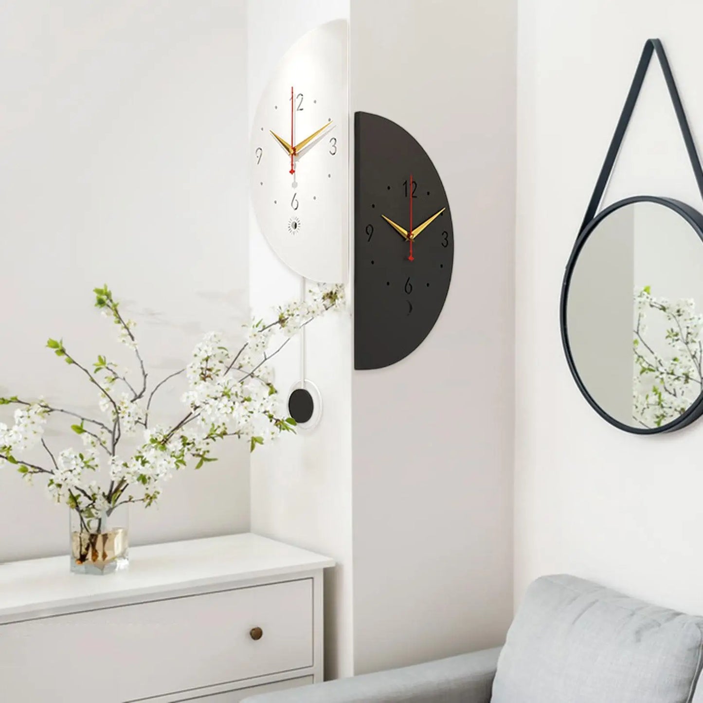 Double Sided Minimalist Corner Wall Clock