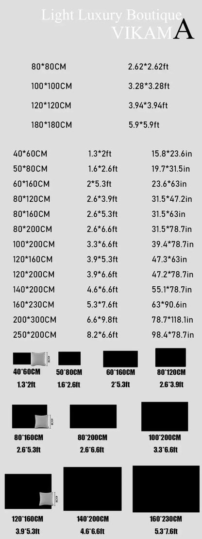 Measurement chart for fabric sizes with brand name 'VIKAM' at the top.