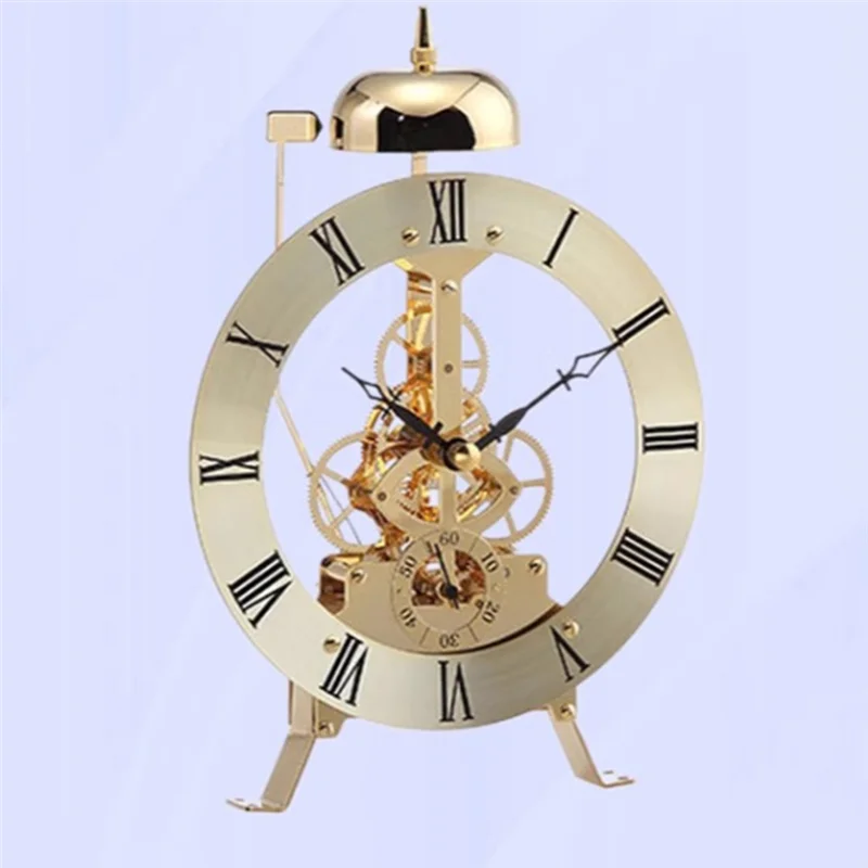 Open Mechanism Small Metal Table Clock