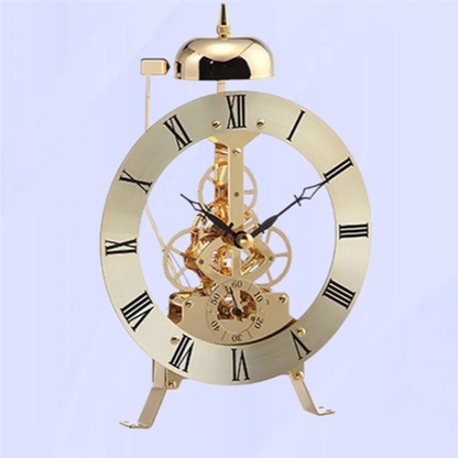 Open Mechanism Small Metal Table Clock