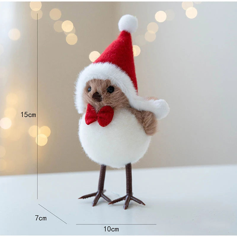 Small plush toy resembling a chick wearing a Santa hat and bow tie, with measurements indicated.