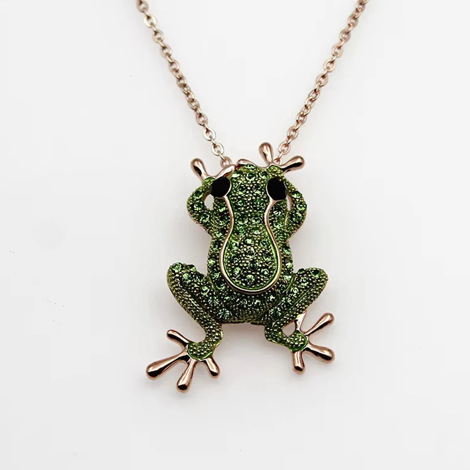 Green Crystal Frog Brooch