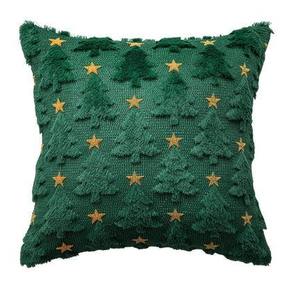 Green pillow with gold star patterns on a white background