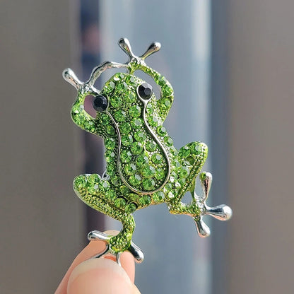 Green Crystal Frog Brooch