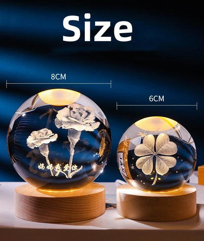 3D Solar System Crystal Ball With LED Base