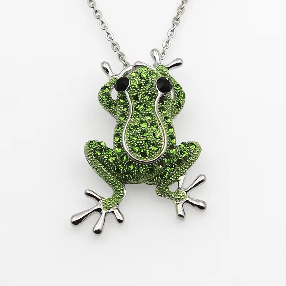 Green Crystal Frog Brooch
