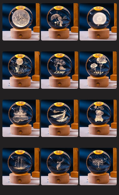 3D Solar System Crystal Ball With LED Base