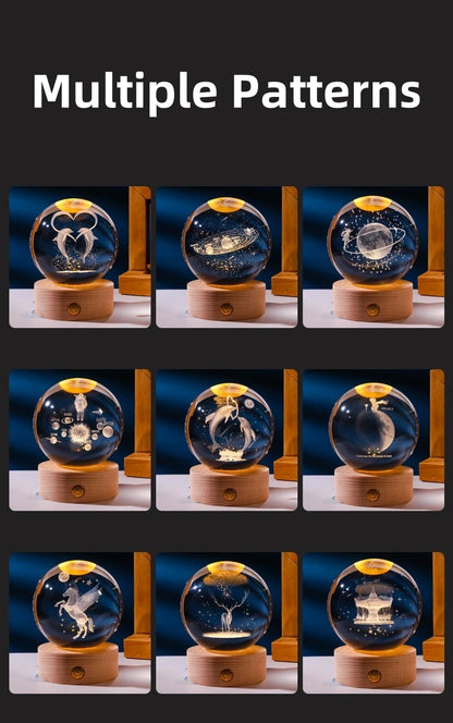 3D Solar System Crystal Ball With LED Base