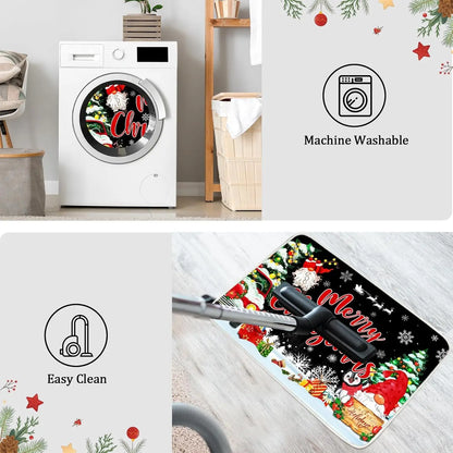 Decorative Christmas washing machine decal with cleaning tools and text on a white background.