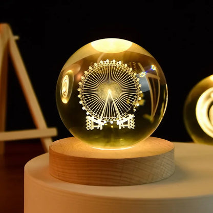 3D Solar System Crystal Ball With LED Base