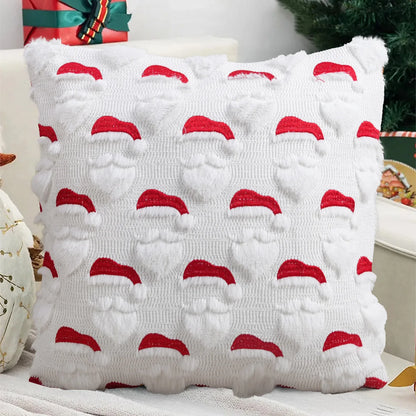 Decorative pillow with Santa hats pattern on a festive background
