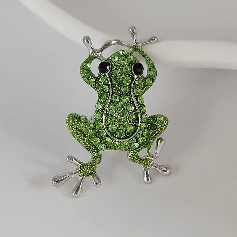 Green Crystal Frog Brooch