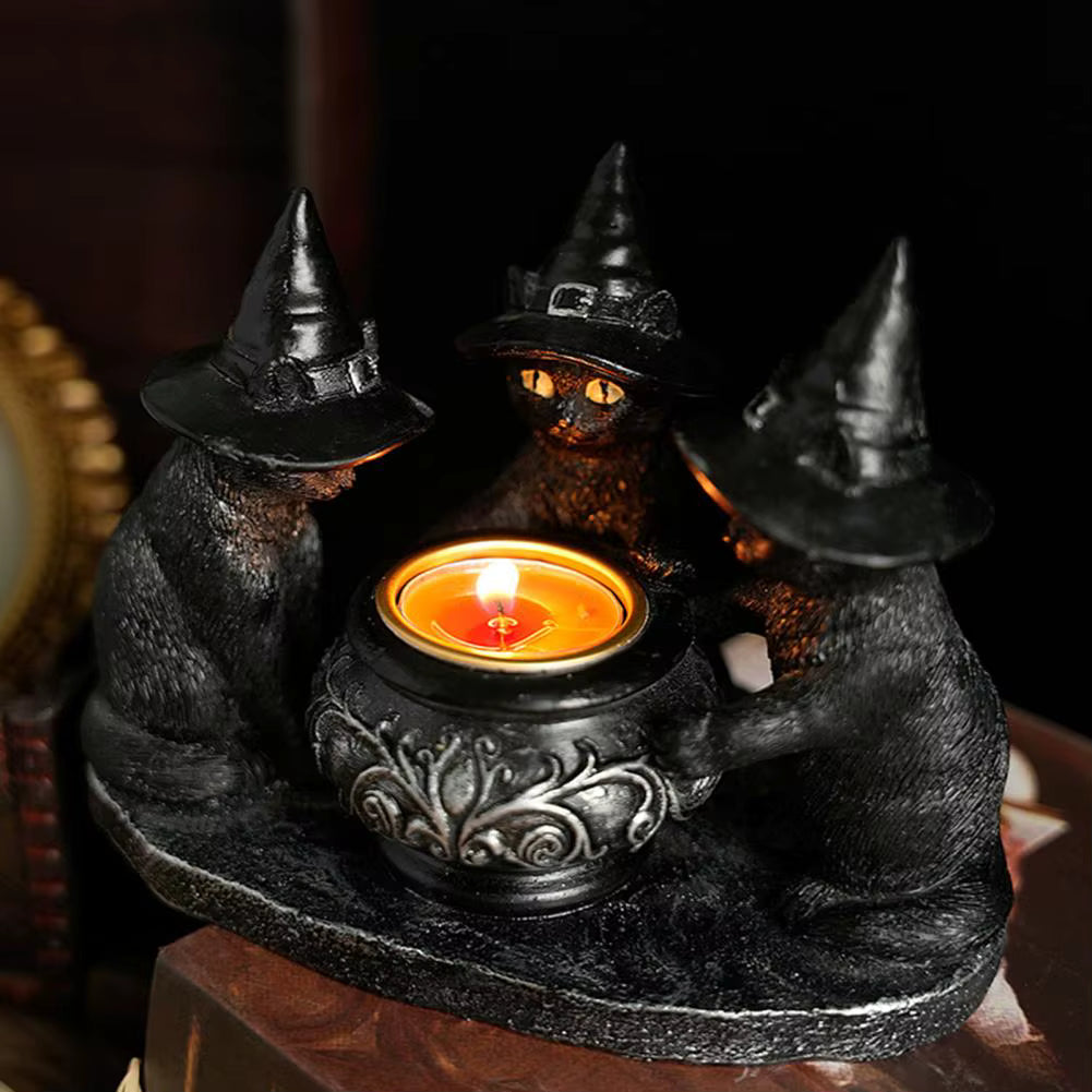 Black Witch Cats Candle Holder