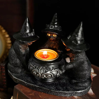 Black Witch Cats Candle Holder