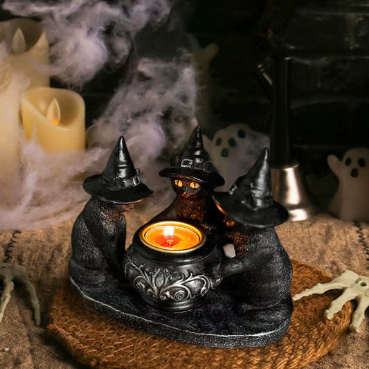 Black Witch Cats Candle Holder