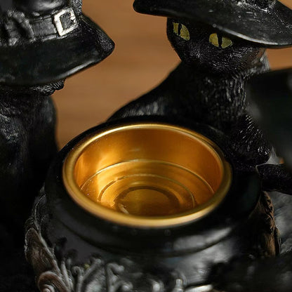 Black Witch Cats Candle Holder