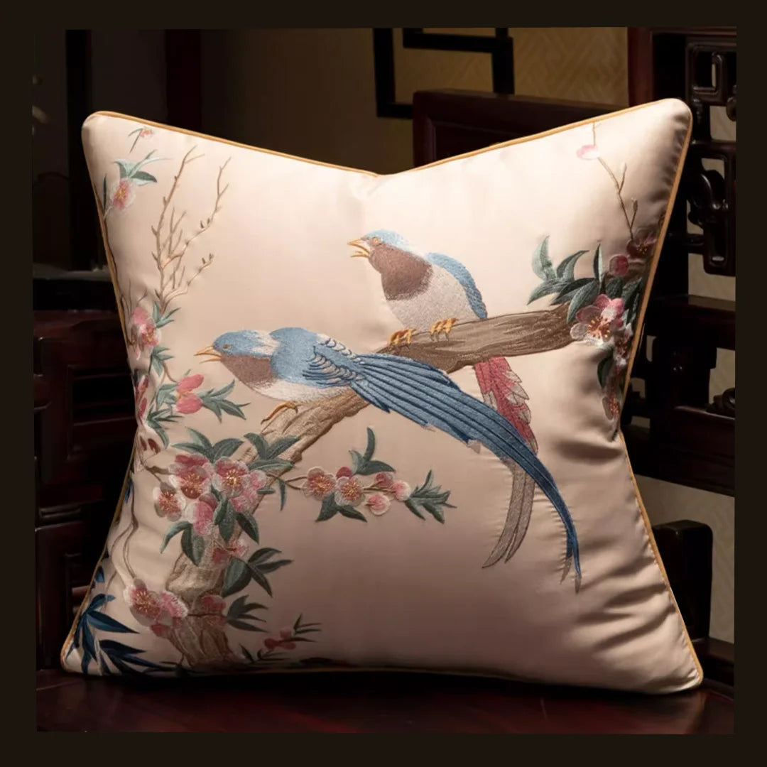 Luxurious Embroidered Cuckoo Pillow Case